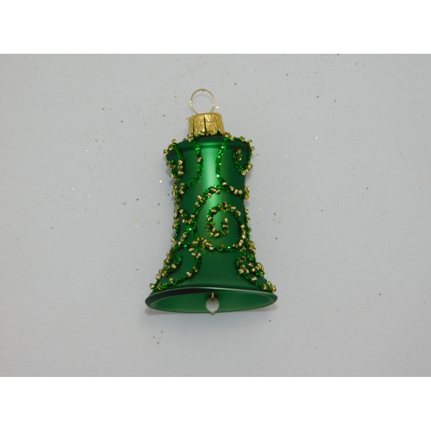 Ornex Skleněná vánoční ozdoba zvonek zelený se spirálami 5,5 cm