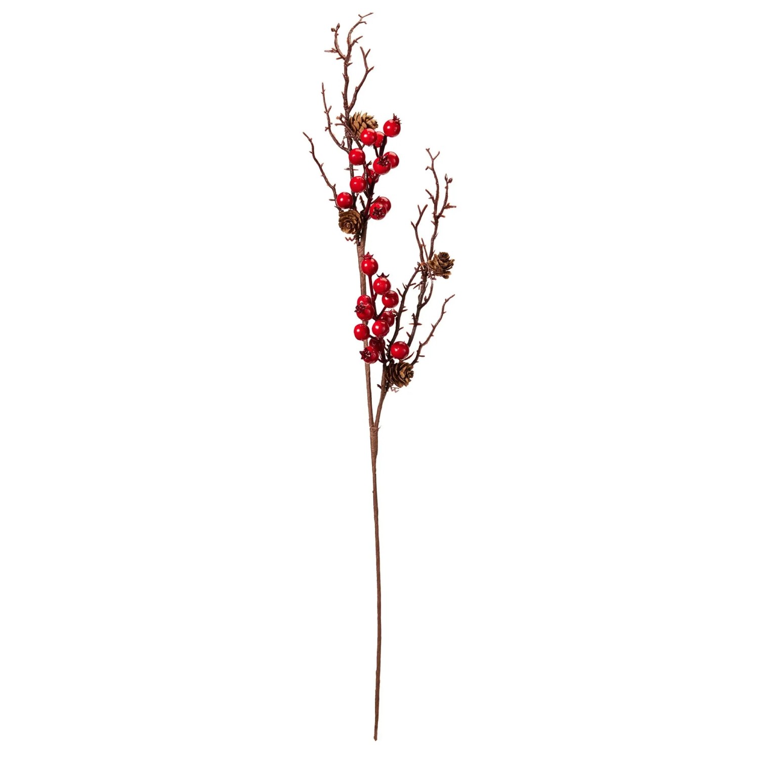 Vánoční větev s bobulemi a šiškami, červená, 67 cm