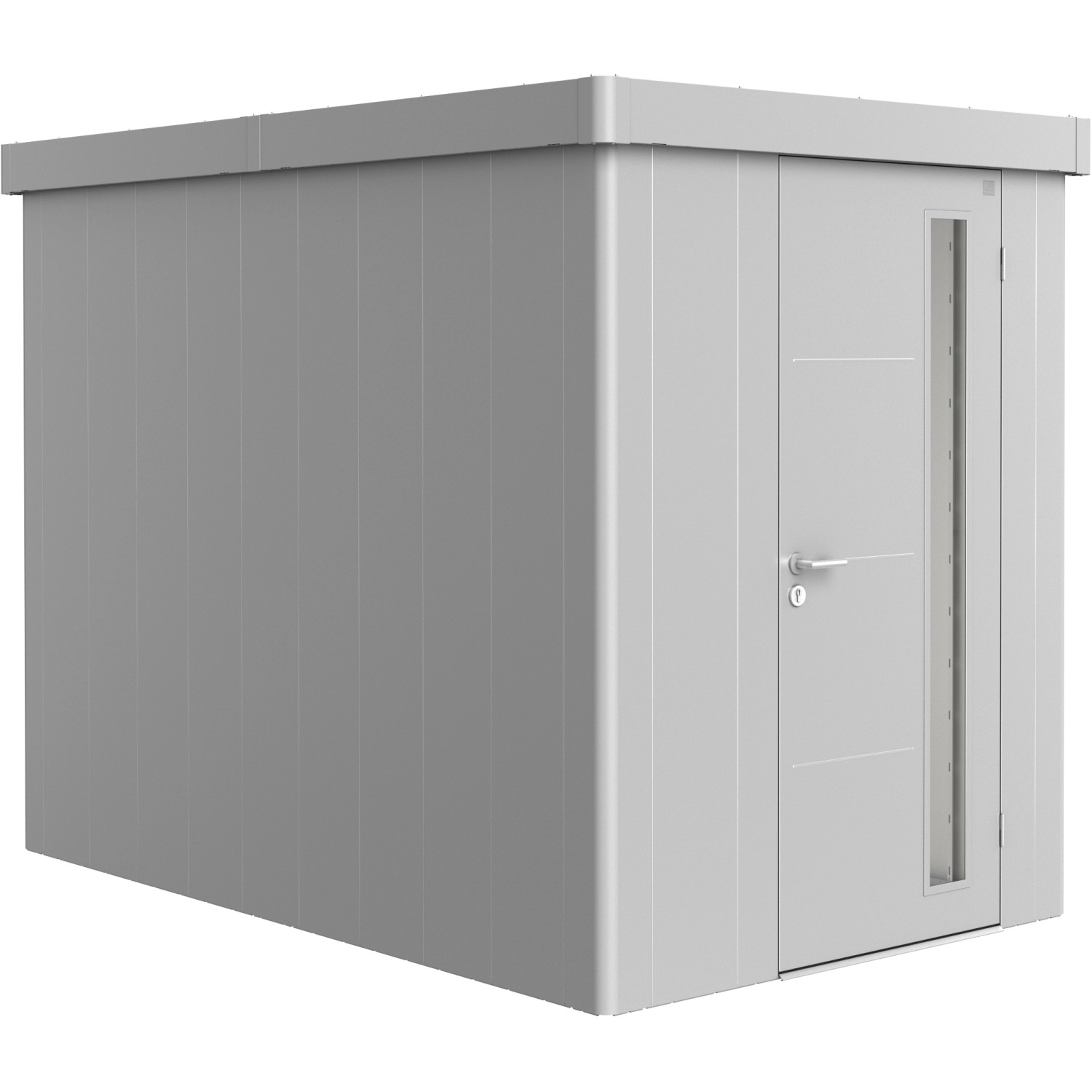 Biohort Plechový zahradní domek Neo3A standardní dveře stříbrná 180 x 292 cm