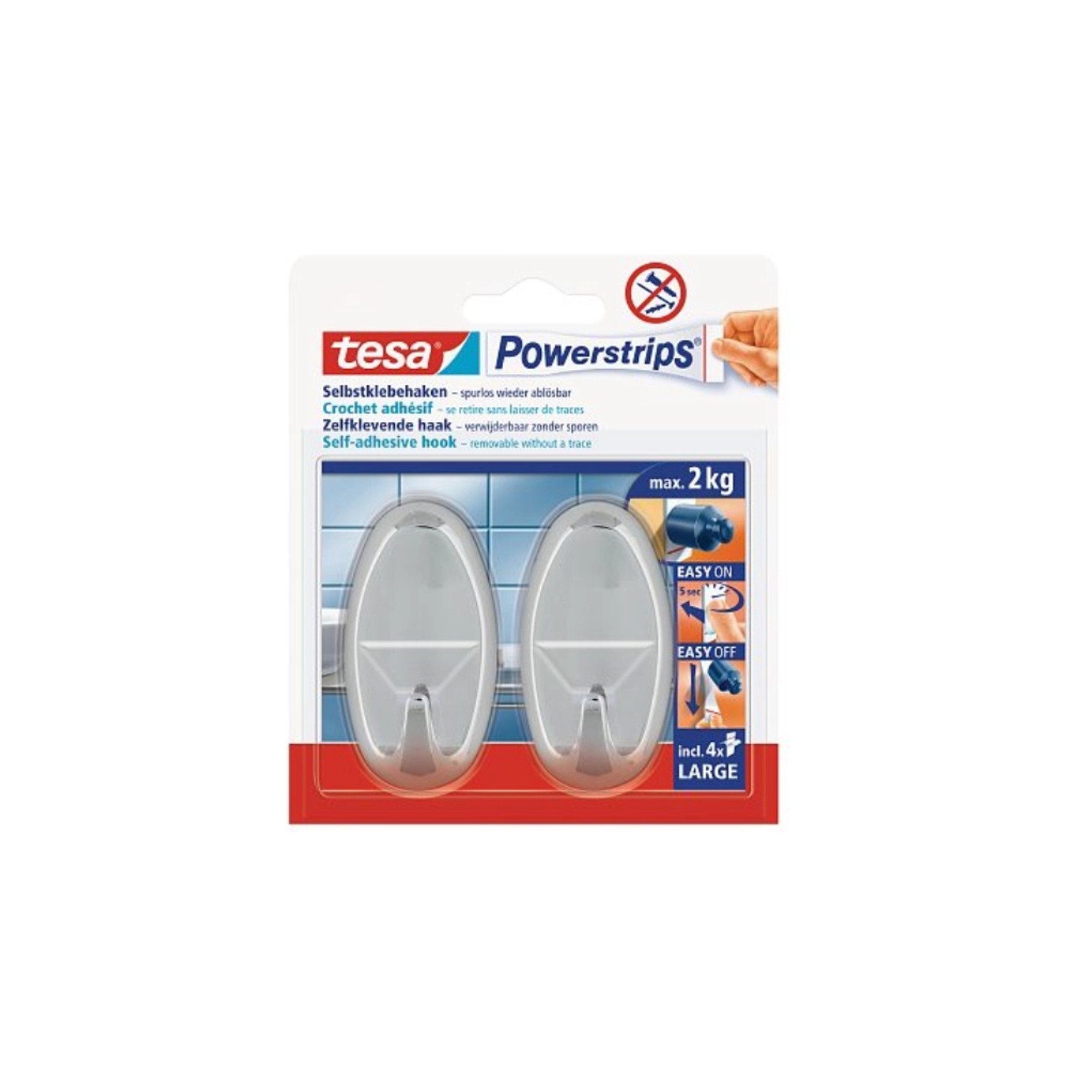 tesa Samolepicí háčky Powerstrips L velké oválné, chrom, 2 ks