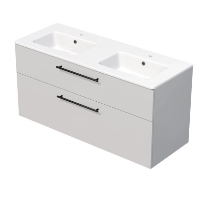 INTEDOOR Koupel.skříň+dvojumyvadlo BEE, úchyt černý, š. 121 cm, bílá lesk