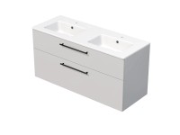 INTEDOOR Koupel.skříň+dvojumyvadlo BEE, úchyt černý, š. 121 cm, bílá lesk