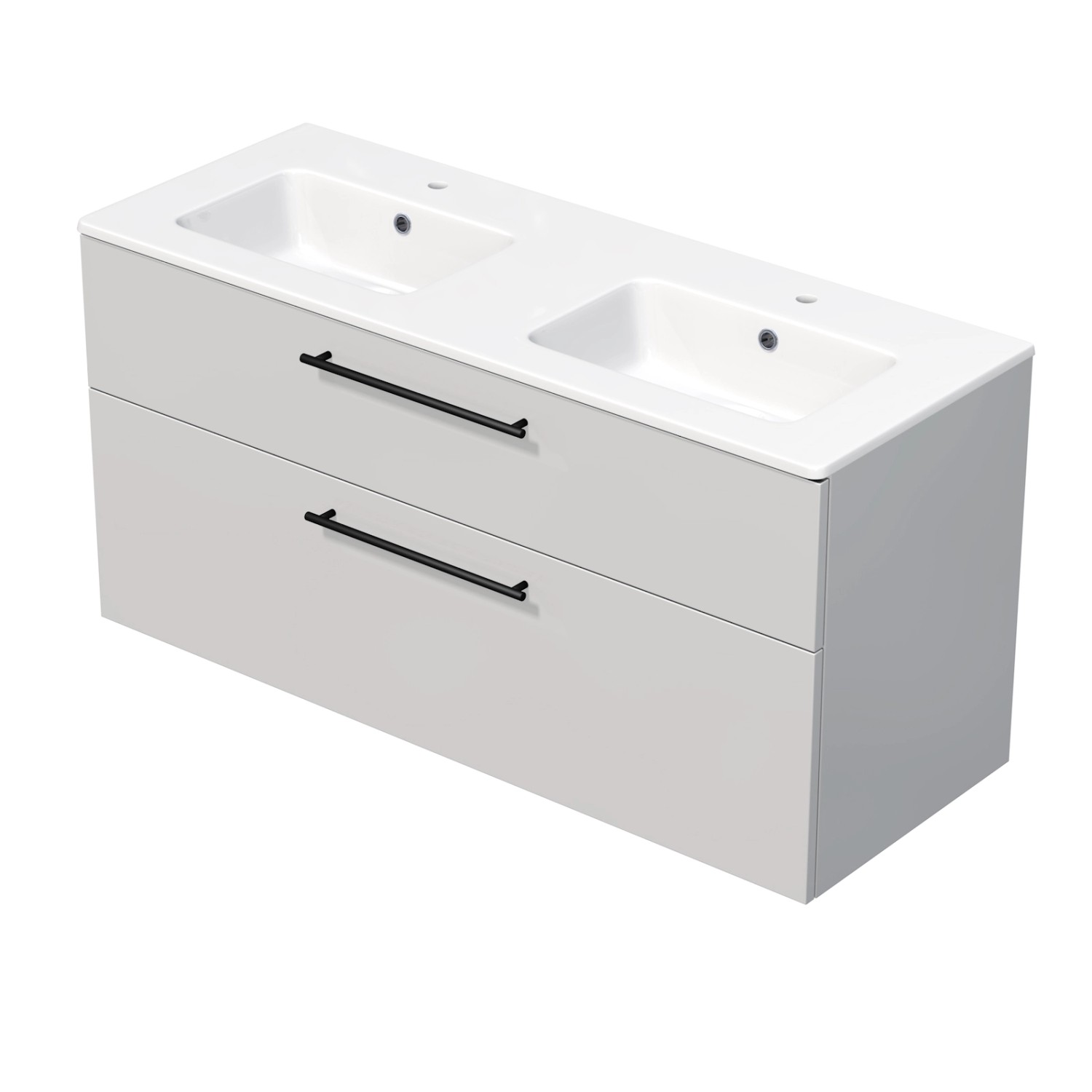 INTEDOOR Koupel.skříň+dvojumyvadlo BEE, úchyt černý, š. 121 cm, bílá lesk