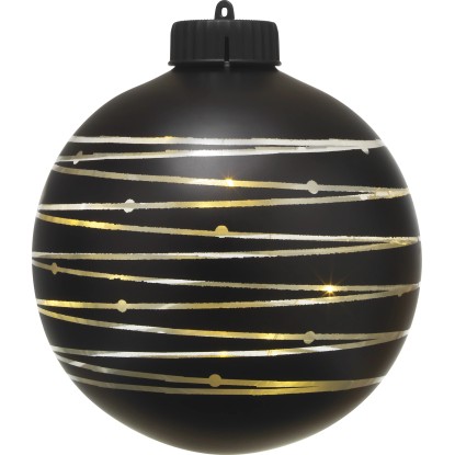 LED osvětlená vánoční koule s dekorací, černá, pr. 15 cm