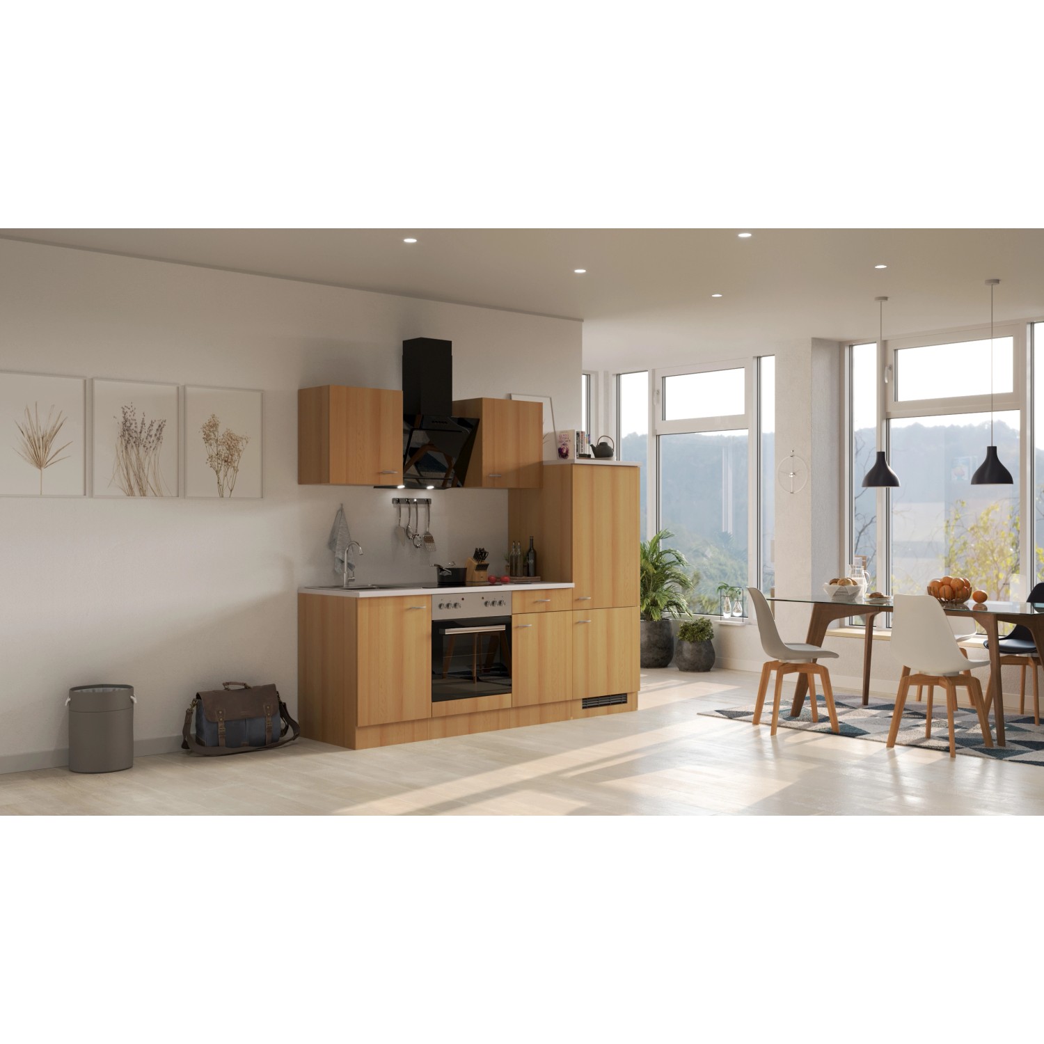 Flex-Well Kuchyně Nano 220 cm/typ 7 - trouba/varná deska/lednice/digestoř