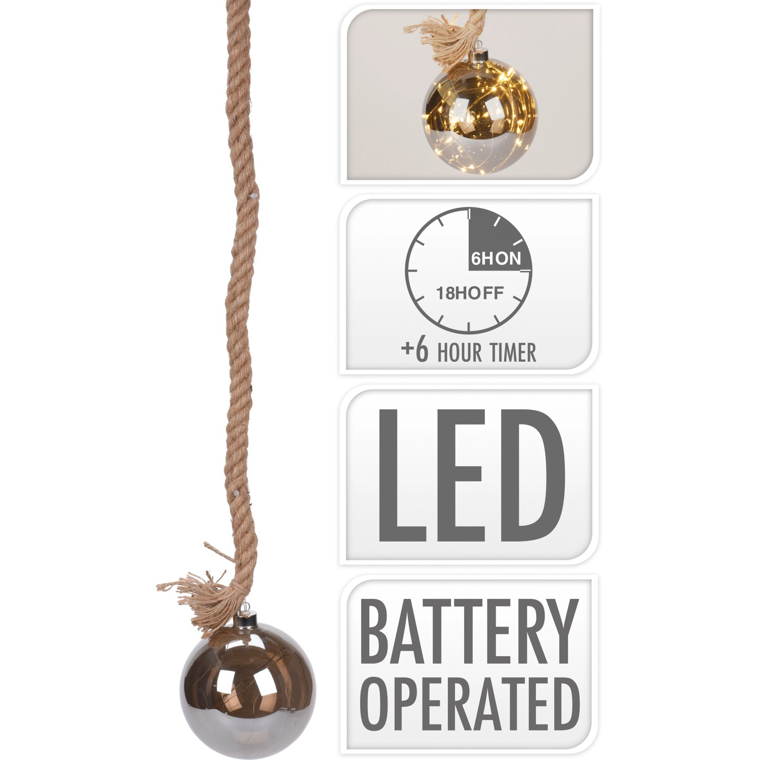 Vánoční koule na provazu 100 cm s 24 LED teplé bílé barvy