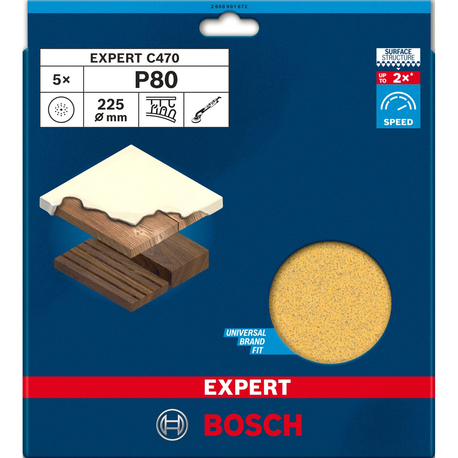 Bosch Brusný papír EXPERT C470, 19 otvorů, P80, pr. 225 mm, 5 ks