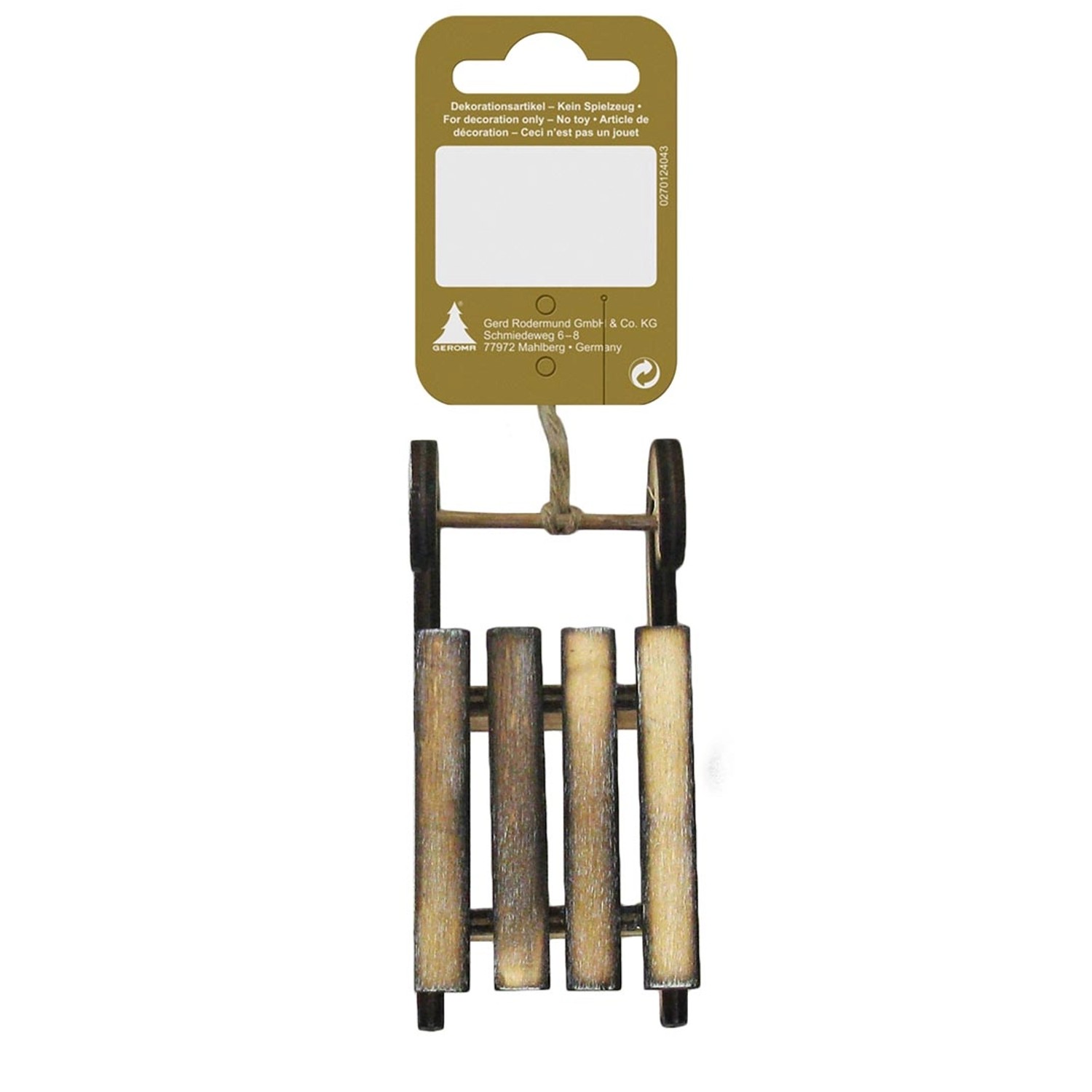 Dřevěné sáně závěsné, přírodní, 5 x 10 cm