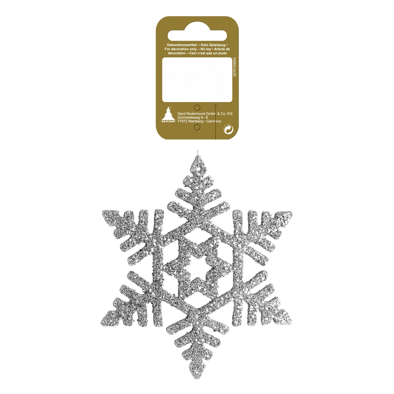 Sněhová vločka plastová se třpytkami, 10 cm