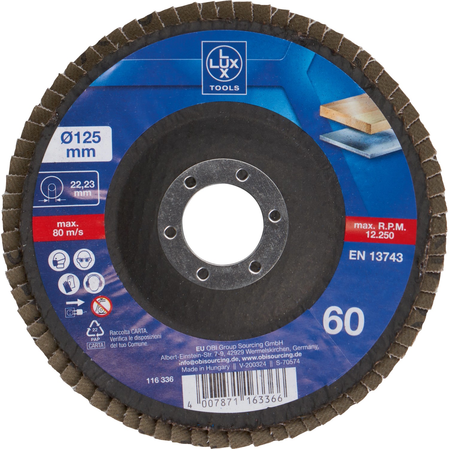 LUX-TOOLS Lamelový brusný kotouč Multi, zrnitost K60, pr. 125 mm