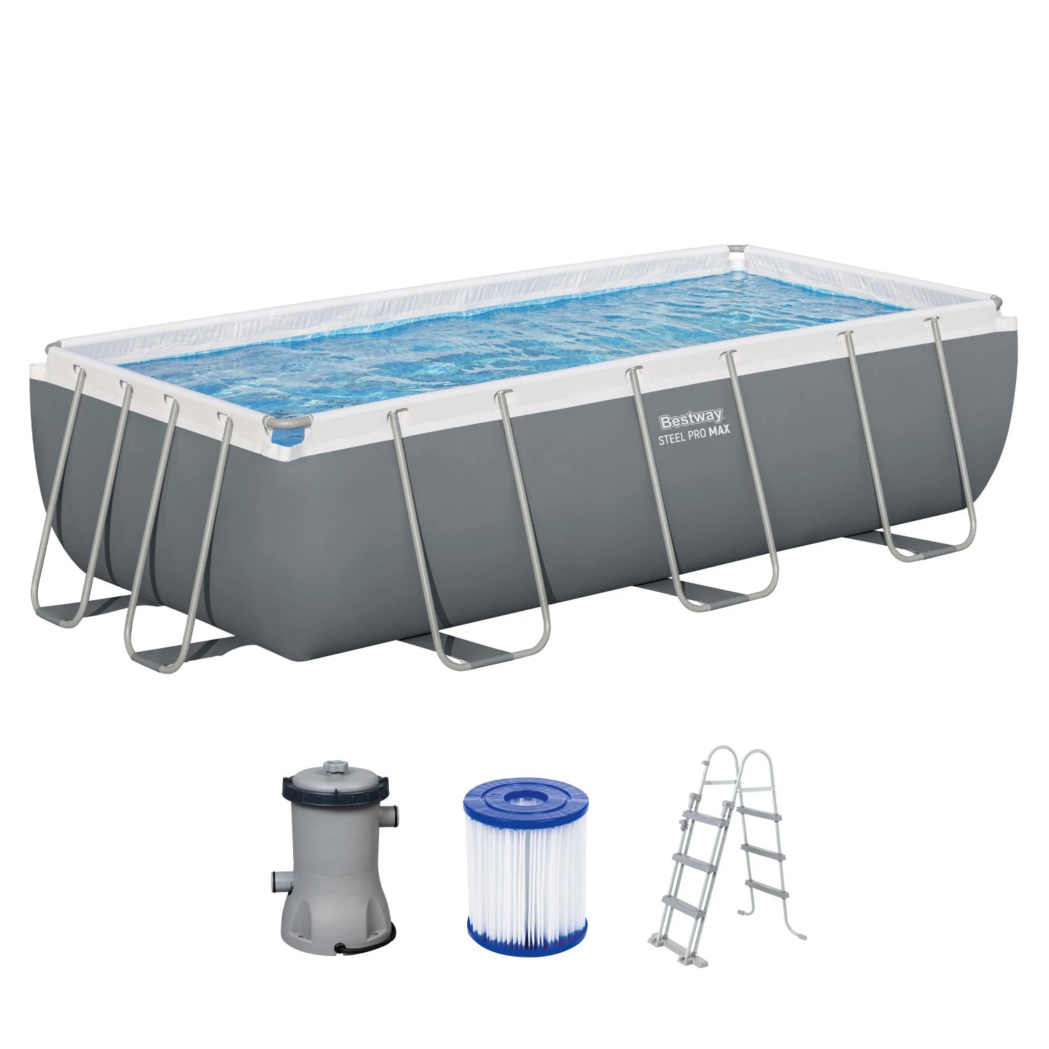 Bestway Bazén Steel Pro MAX Frame šedý, filtrace, schůdky 404x201x100 cm (GS)