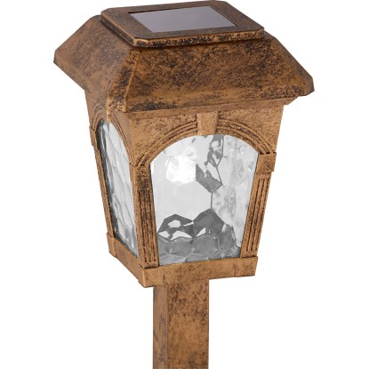 Hnědý LED solární kolík ve vintage vzhledu se strukturovaným sklem, výška cca 37 cm, do zahrady.