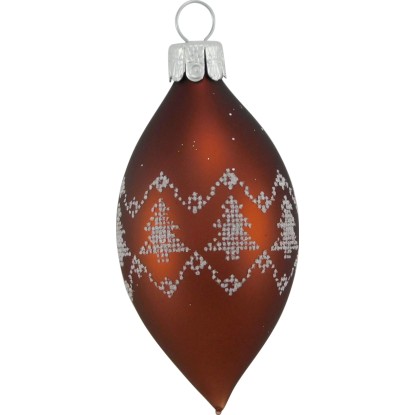 Ornex Vánoční ozdoba skleněná oliva se stromky hnědá, 8 cm