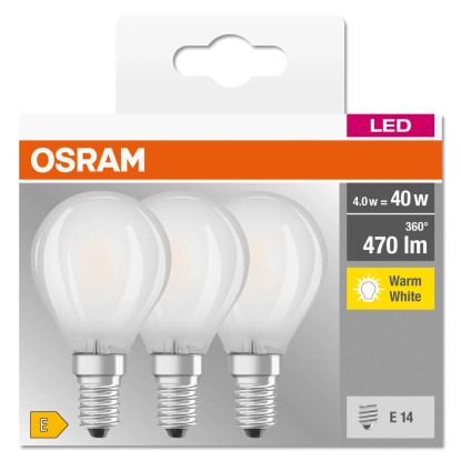 OSRAM LED žárovka Base CLP40, E14, 4 W (470 lm), teplá bílá, 3 ks