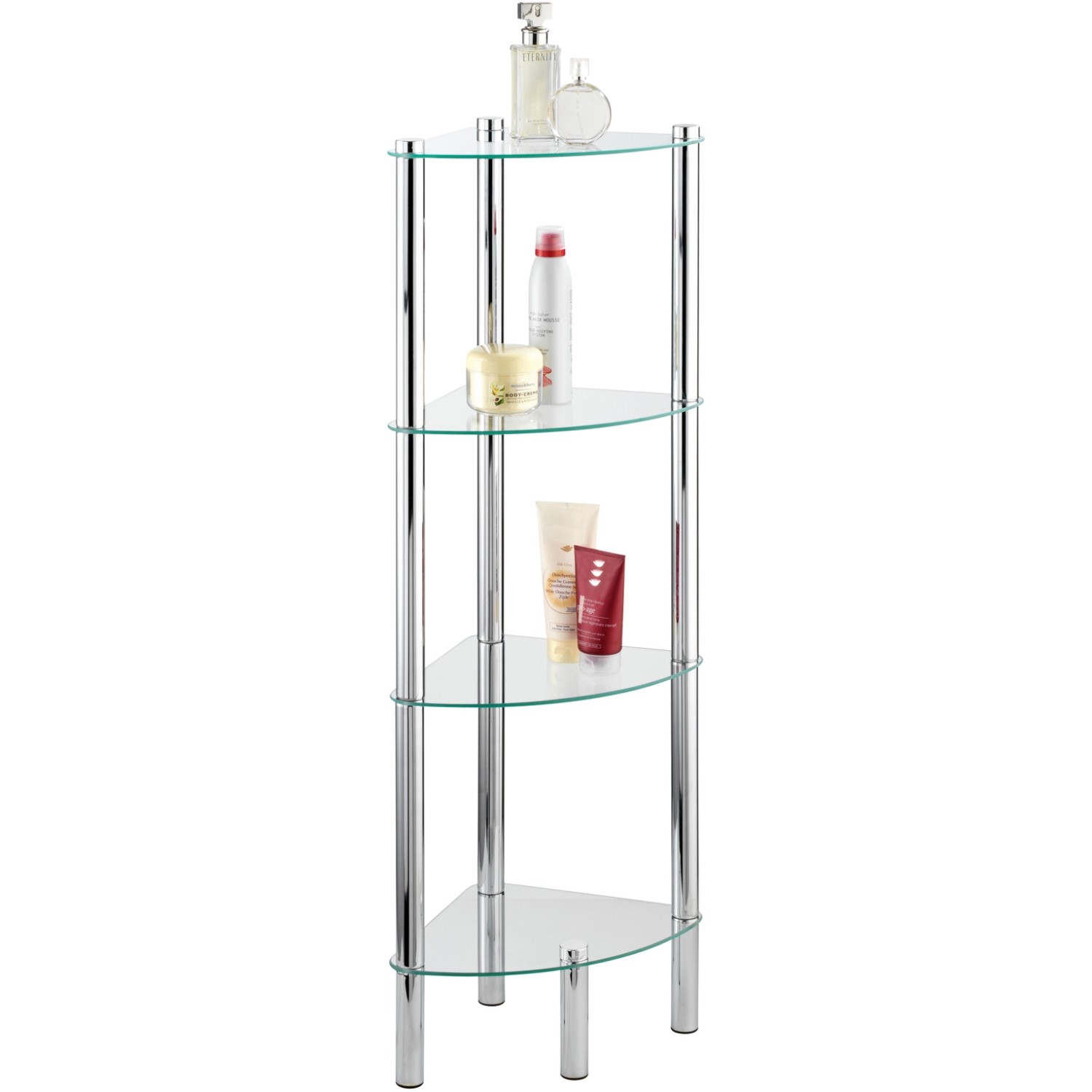 Wenko Rohový koupelnový regál Yago se 4 skleněnými policemi