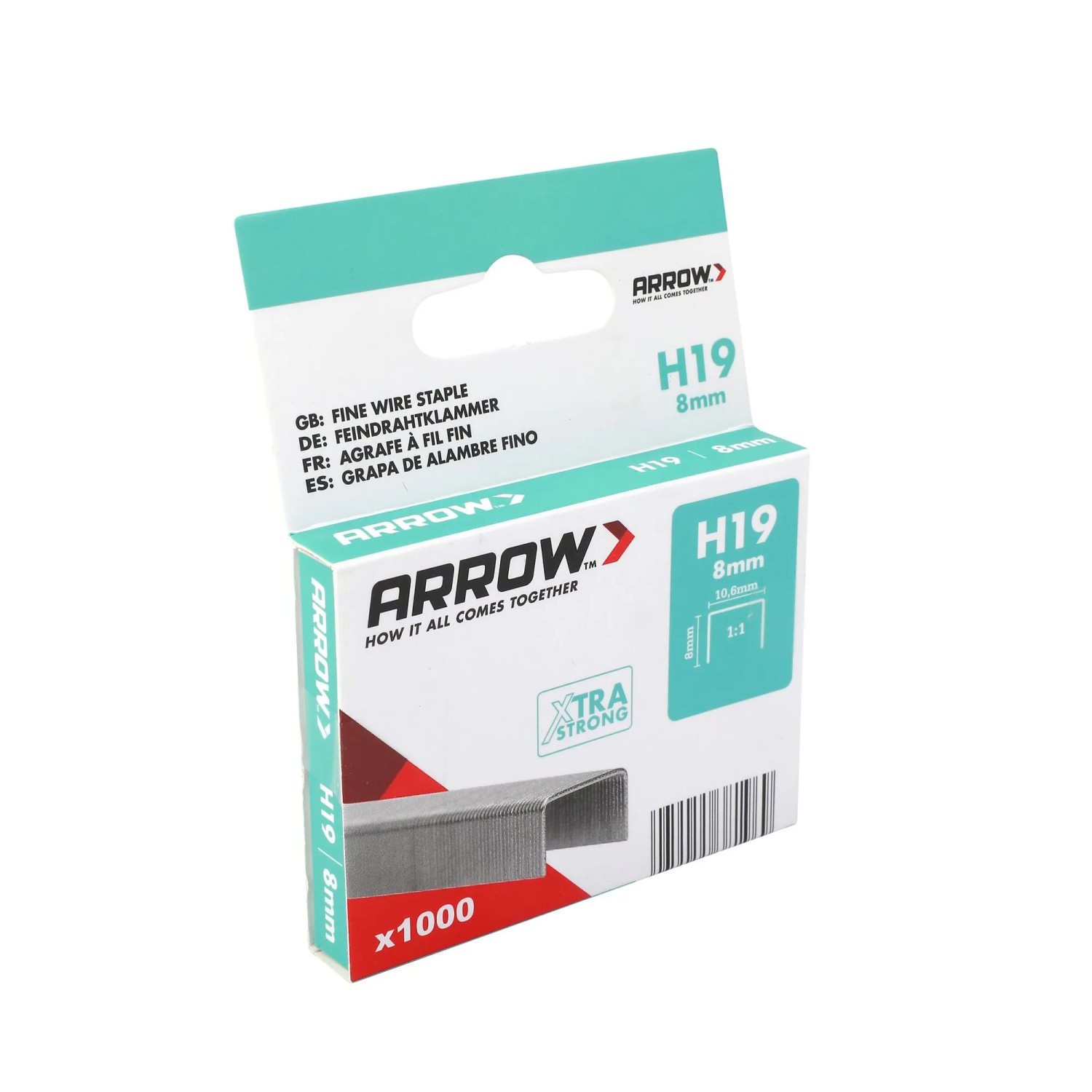 Arrow Drátěné sponky do sponkovačky H19, délka 8 mm, 1000 ks