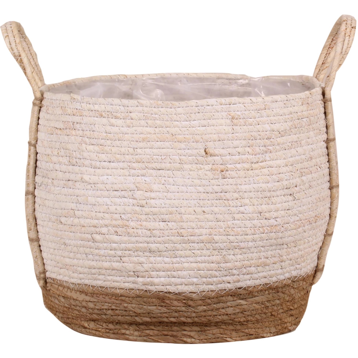 Košík s uchy ze slámy a mořské trávy, bílá, pr. 32 x 28 cm