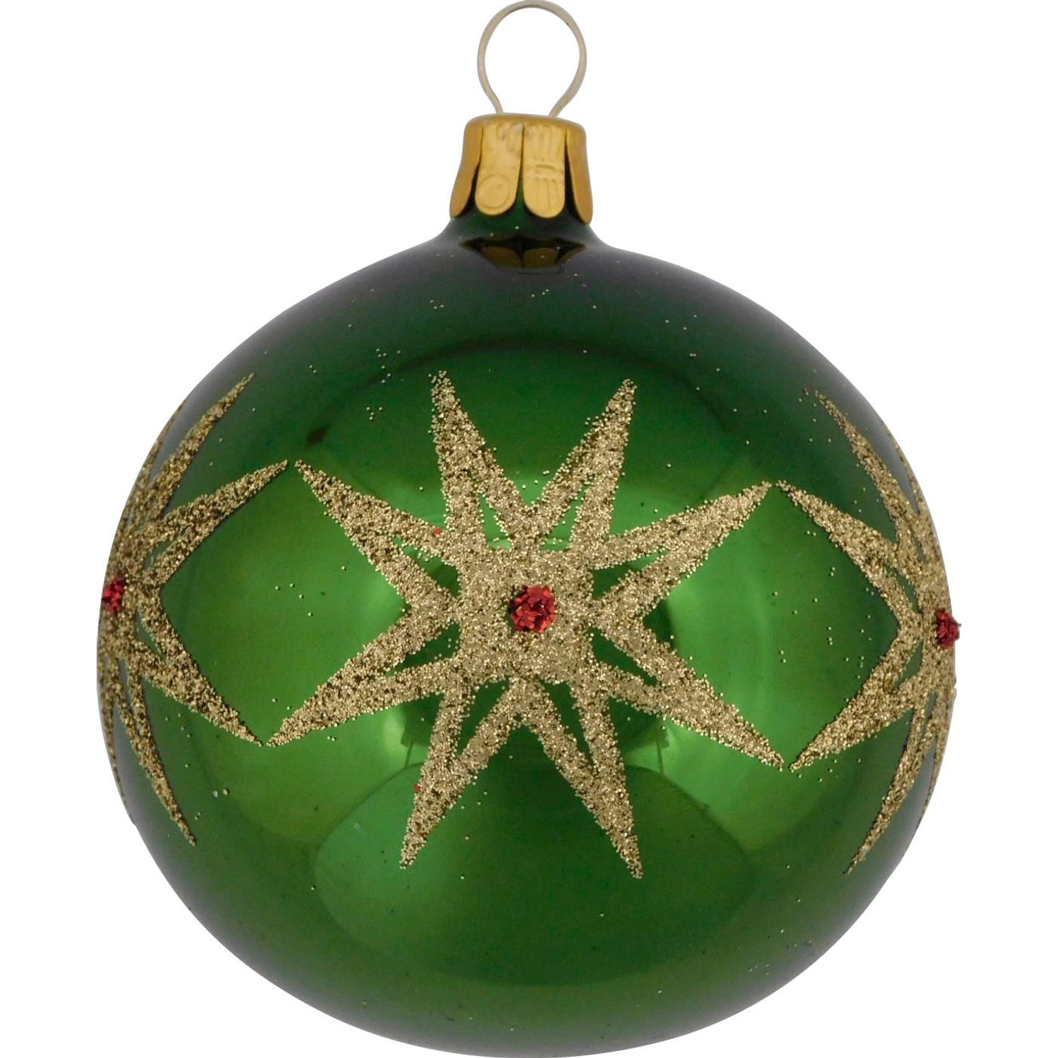 Ornex Vánoční ozdoba skleněná koule se třpytivou hvězdou zelená, 7 cm