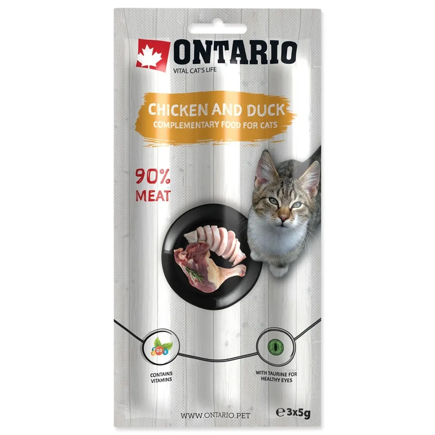 Levně ONTARIO Tyčinky pro kočky z kuřecího a kachního masa, 3x 5 g