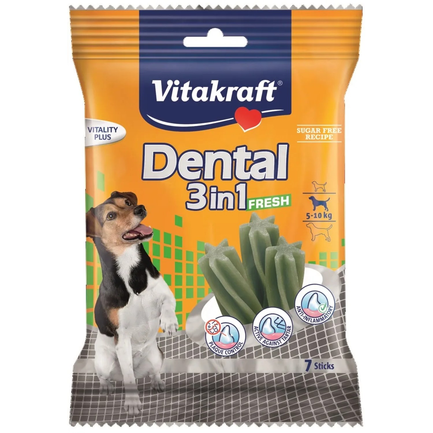 Vitakraft Dentální tyčinka pro psy Dental Sticks Fresh 3v1 S, 120 g (7 ks)