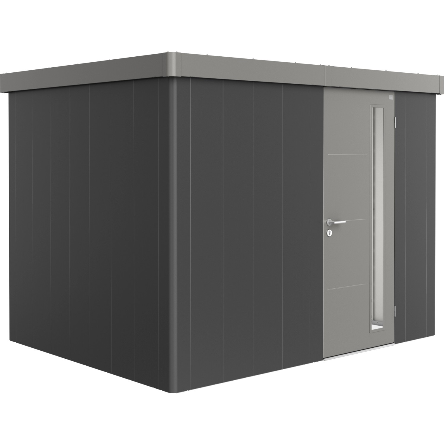 Biohort Plechový zahradní domek Neo2C 3.2 standardní dveře tm. šedá 292 x 236 cm