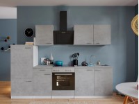 Respekta Kuchyně Malia beton/beton 270 cm - skloker.deska/šikmá digestoř/lednice