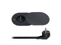 Solight Vestavná zásuvka 1z + USB A+C 20W PD s posuvným víčkem, 2m, matná černá