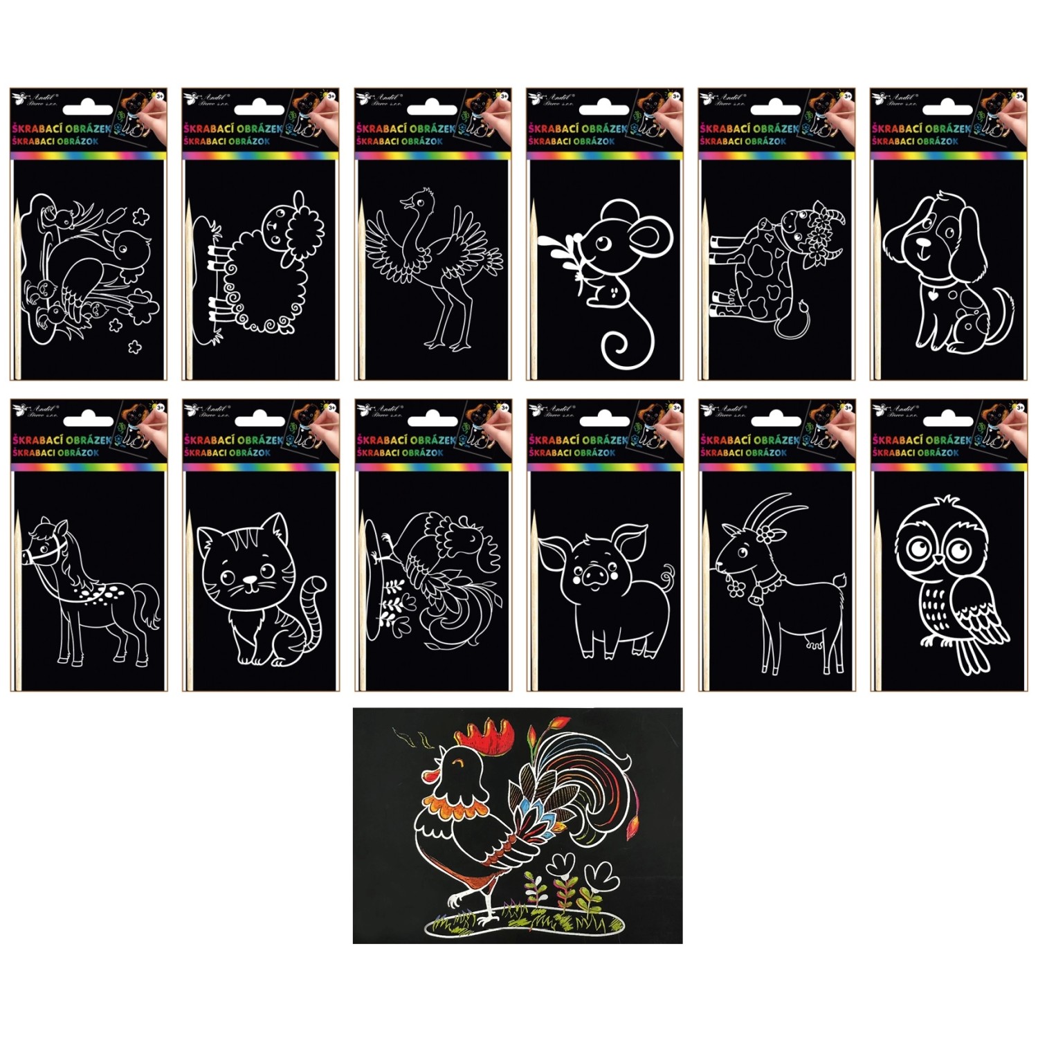 Anděl Přerov Škrábací obrázky, zvířátka z farmy 10,5 x 15,5 cm