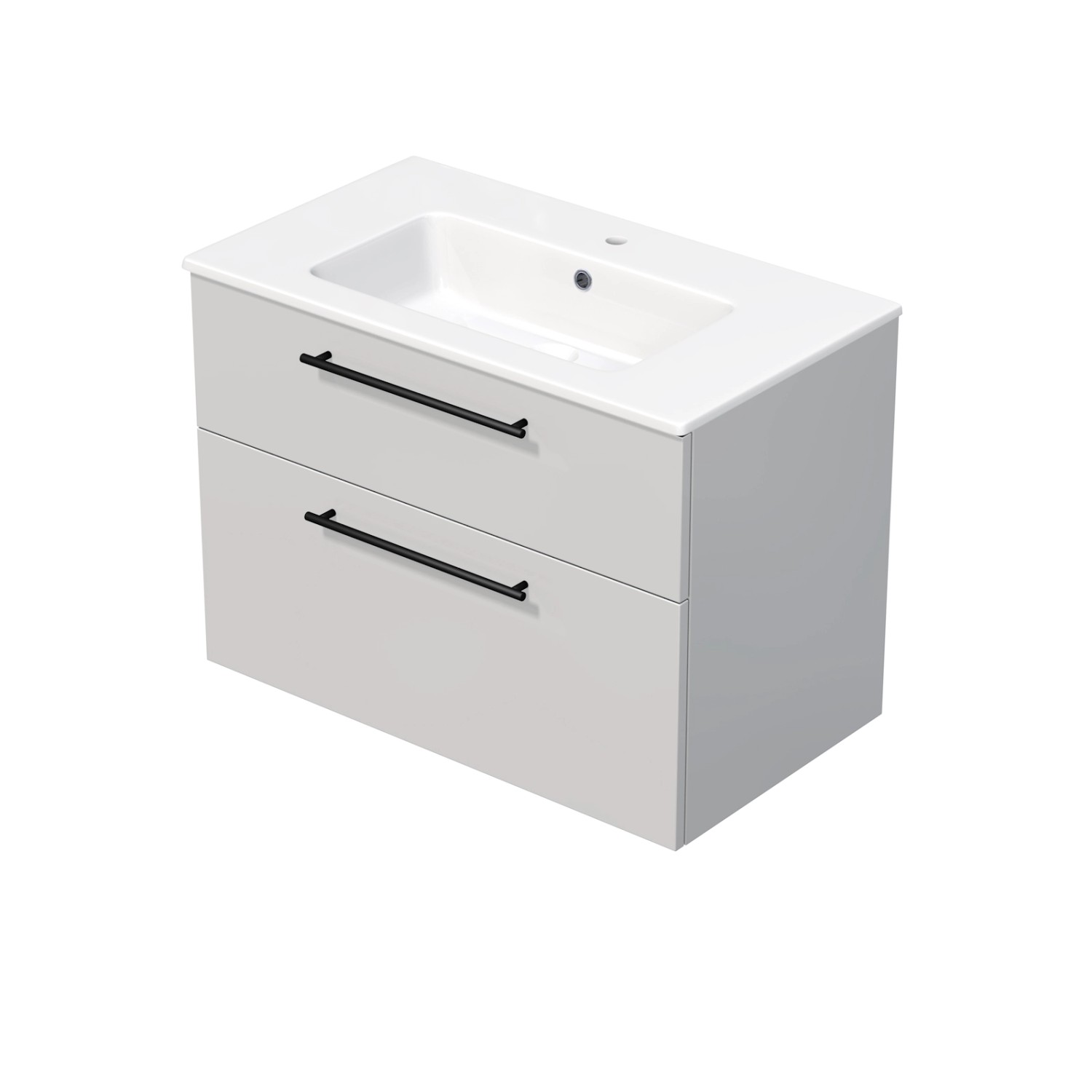 INTEDOOR Koupel.skříň+umyvadlo BEE, úchyt černý, 2 zásuvky, š. 81 cm, bílá lesk