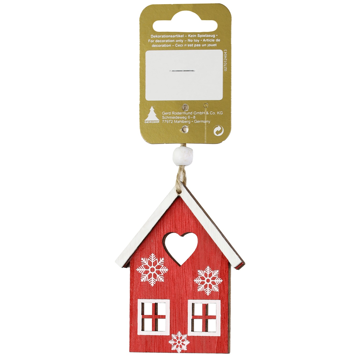 GEROMA Vánoční dekorace domeček dřevo bílo-červený 6,5 x 8 cm
