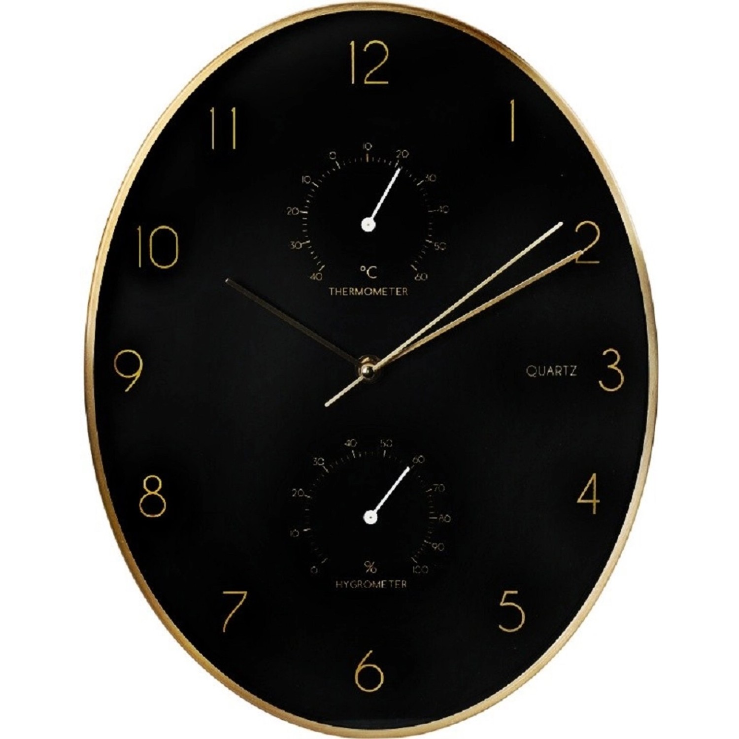Koopman Nástěnné hodiny oválné s meteostanicí, zlatá/černá, 35 x 27 cm